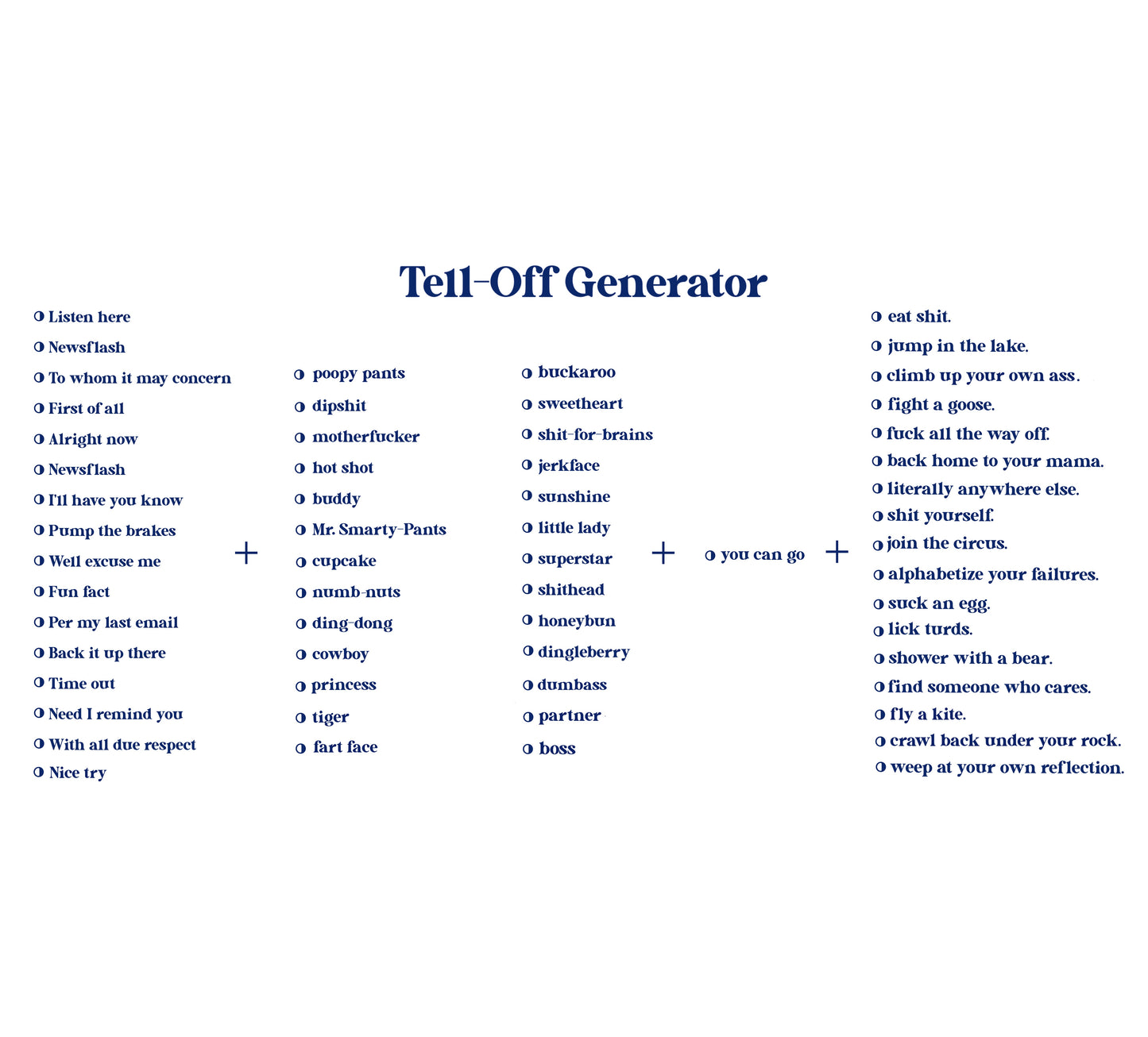 Tell-Off Generator - White Ceramic Mug
